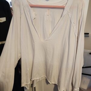 Free People Ivory V-Neck Long Sleeve Top